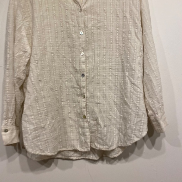 Zara Seersucker Long Sleeve Coastal Button Down Oversized Shirt Size Large - Picture 2 of 4